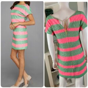 Lilly Pulitzer Ames Tropical Pink Cucina Striped Sequin Shift Dress Pink XSmall